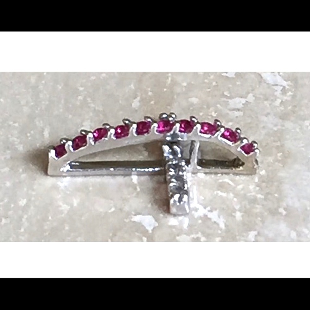 14k Solid Gold Ruby And Diamond Cross Pendant - image 2